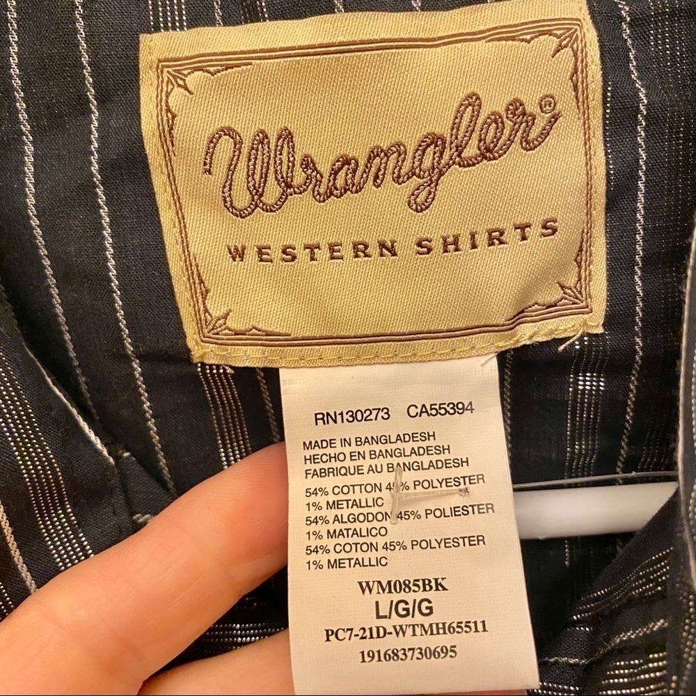 Wrangler NWT Black / Metallic Silver Western Cowboy Long Sleeve Shirt, Size Lg - Picture 8 of 8